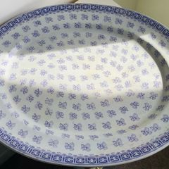 Huge Victorian Ironstone Rosebuds Platter 54cm Antique Blue White