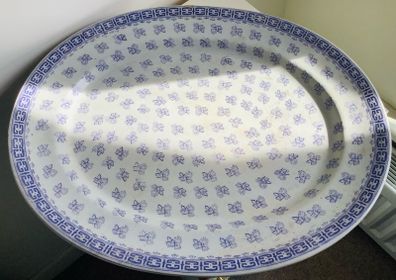 Huge Victorian Ironstone Rosebuds Platter 54cm Antique Blue White