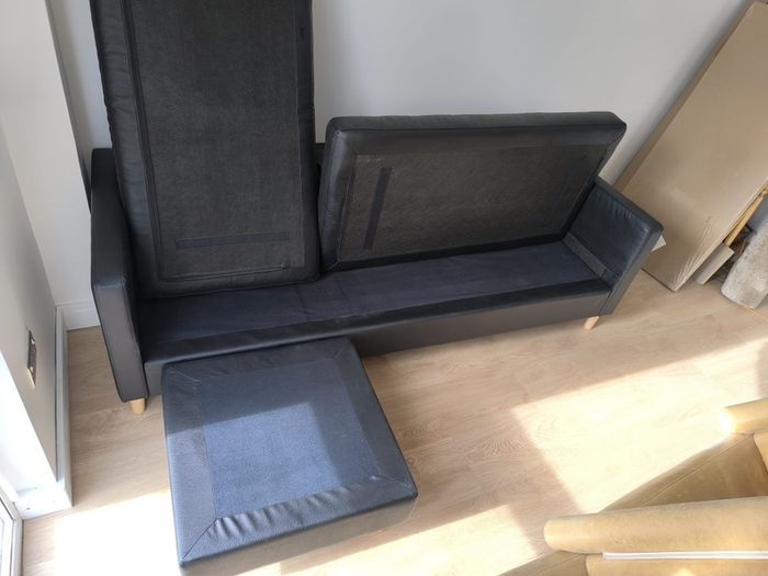 Perfect condition like new sofa couch black leather but faux leather lshaped l-shaped Jysk Sofa FALSLEV chaise longue