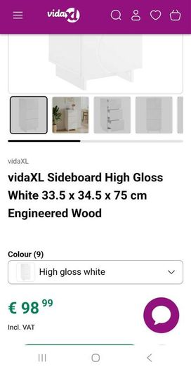 vidaXL High Gloss White 3-Drawer Sideboard