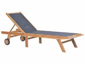Folding Sun Lounger with Wheels Solid Teak and Textilene