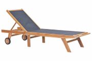 Folding Sun Lounger with Wheels Solid Teak and Textilene