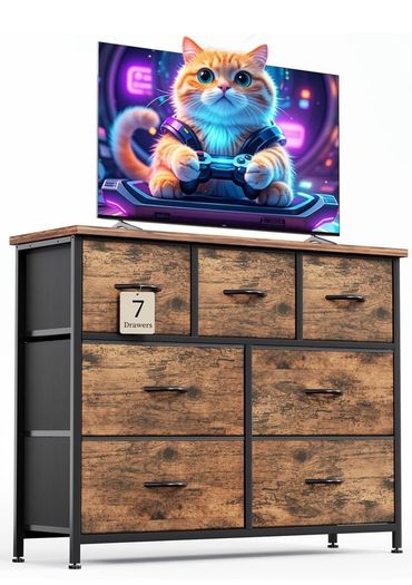 Chest of Drawers for Bedroom with 7 Drawers, Fabric Storage Drawer, Tall Brown Hallway Storage Unit