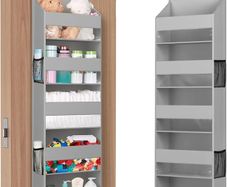 Over the Door Storage, Clear Hanging Organiser with 4 Mesh Side Pockets, Anti Tilt 40 lbs Load Behind Door for Dorm, University Essentials, Room, Bedroom, Kitchen, Light Grey, 5 Shelf, 1 Pack