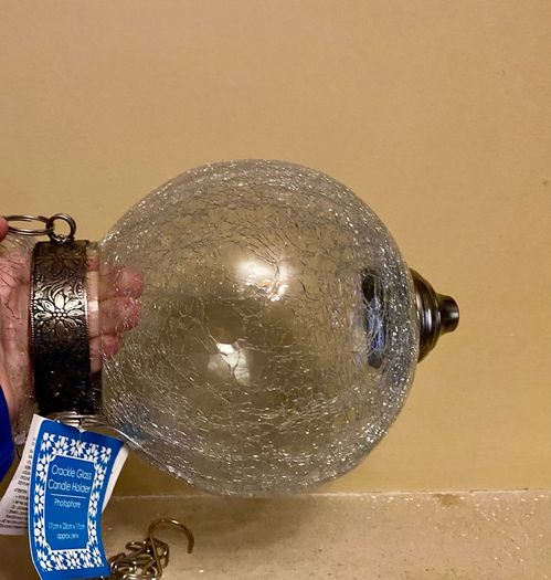 GORGEOUS BRAND new crackled glass hanging candle holder