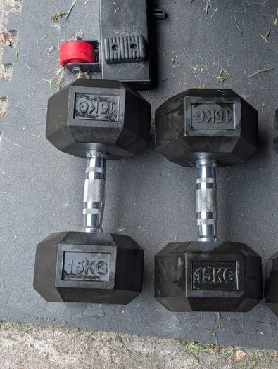 2 X 15kg Rubber Hex Dumbbells