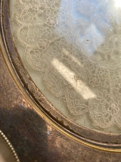 Antique dressing table doily with handmade lace