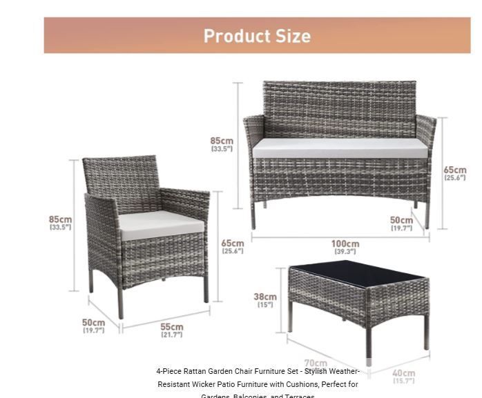 4-Piece Rattan Garden Chair Furniture Set