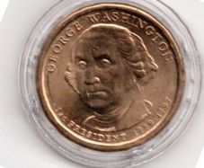 USA George Washington 1789 to 1797 Presidential Dollar Mint in protective Capsule Issued in 2007 as part of Denvir Mintage