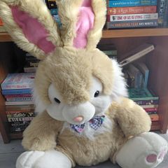 Vintage-Style Tan & White Large Plush Bunny with Bow Tie