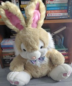Vintage-Style Tan & White Large Plush Bunny with Bow Tie