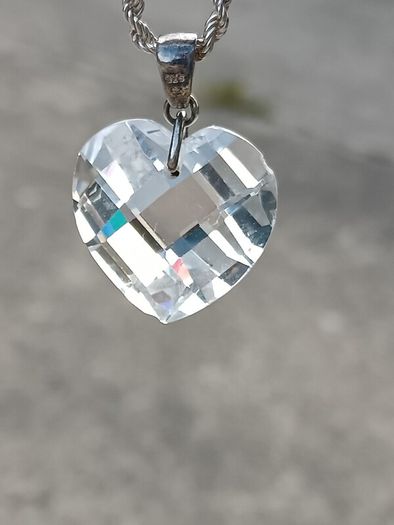 Stunning Large Cubic Zirconia Love Heart on Heavy Sterling Silver Chain
