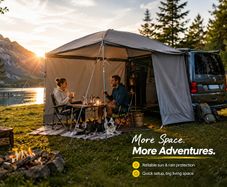 Camper Van Sun Canopy 260 x 260 cm Waterproof Bus Awning with 2 Side Walls UV50+ Motorhome Shelter
