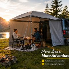 Camper Van Sun Canopy 260 x 260 cm Waterproof Bus Awning with 2 Side Walls UV50+ Motorhome Shelter