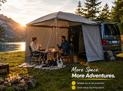 Camper Van Sun Canopy 260 x 260 cm Waterproof Bus Awning with 2 Side Walls UV50+ Motorhome Shelter