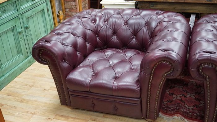 Pair of Plum Leather Armchairs
