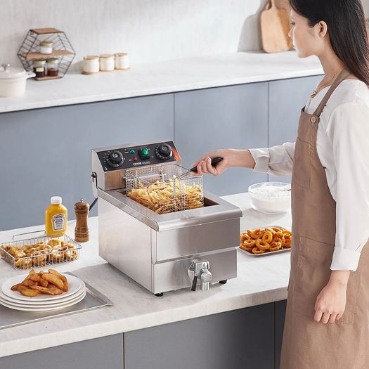 Commercial Deep Fryer, 3000W Electric Countertop Fryer with Basket, 11.6Qt / 11L Stainless Steel Single Oil Fryer with Time & Temp Control, Overheat Protection, for Kitchen Restaurant Use