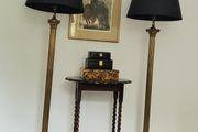 Vintage pair of brass corinthian column standard lamps