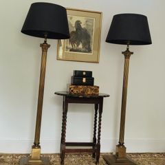 Vintage pair of brass corinthian column standard lamps