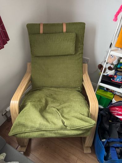 IKEA POANG Rocking Chair Birch Wood, Custom Green Upholstery
