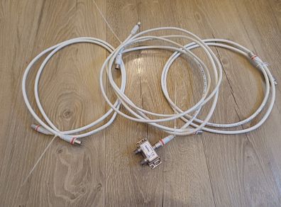 TV Coax Aerial Cables Bundle + Splitter / 3 Cables