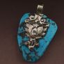 Vintage Silver Bird & Flower Desgin Turqouise Pendant Image 2