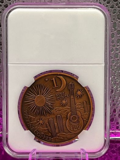 1avdp oz Fine 999 Copper Bullion Sugar Skull Round.