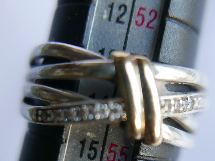 Vintage 9Ct Yellow Gold 375 and Sterling Silver 925 Ring,  Hallmarked 375 - 925  , 3,74g size N1/2