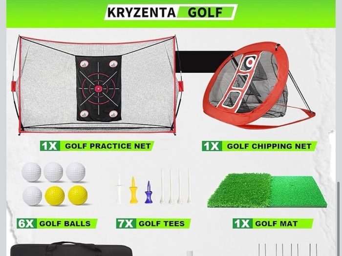 Golf Net, 10x7ft Practice Net with Chipping Nets, Gifts for Golfer Golf Hitting Aid Nets for Backyard Training with Chipping Nets, Foldable Mat, Silk Target, 8 Tees, 6 Balls, Carry Bag