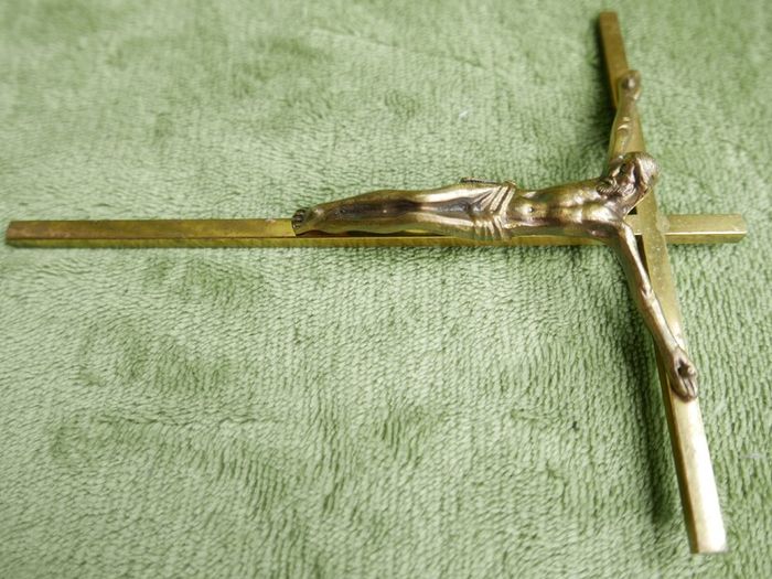 Vintage Bronze Wall Cross - Religious Christian Crucifix