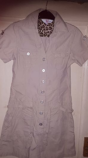 Safari themed khaki drop waist dress age 9-10