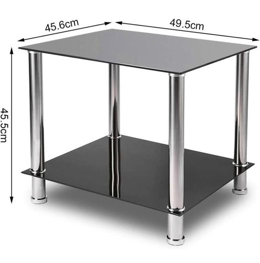 Coffee Table Tempered Glass Living Room Table Side Table Industrial Design Sofa Table 2 Tier Glass Table with Chrome Legs Coffee Table Metal Console Table for Living Room Balcony Hallway Black (FREE POSTAGE)