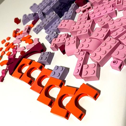 Collection of Colourful Lego Pieces in Pink, Purple, Coral etc.
