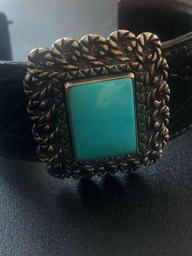 sterling leather Carolyn Pollock turquoise cuff bracelet