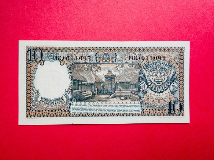 Indonesia  10  Rupiah  1958  Pick  56. ( Uncirculated )