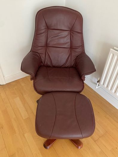 Reclining swivel leather chair