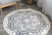 FREE EXPRESS SHIPPING Boho Round Rug 120CM, Machine Washable Rug for Living Room, Cotton Circle Kitchen Rug Area Rug with Small Tassel for Bedroom Patio, Mandala Outdoor Round Rug for Camping Picnic