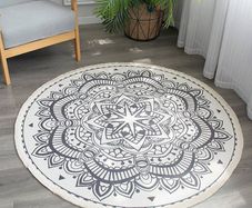 FREE EXPRESS SHIPPING Boho Round Rug 120CM, Machine Washable Rug for Living Room, Cotton Circle Kitchen Rug Area Rug with Small Tassel for Bedroom Patio, Mandala Outdoor Round Rug for Camping Picnic