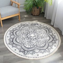 FREE EXPRESS SHIPPING Boho Round Rug 120CM, Machine Washable Rug for Living Room, Cotton Circle Kitchen Rug Area Rug with Small Tassel for Bedroom Patio, Mandala Outdoor Round Rug for Camping Picnic