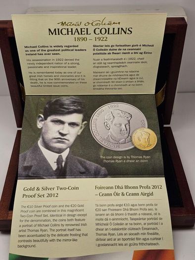 Ireland Silver Proof 2012 Michael Collins 1890-1922 Commemorative Silver and Gold Proof Coin Set in Original Holder with COA Stunning!