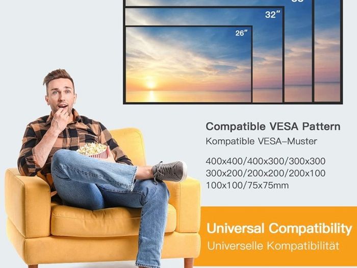 TV Wall Bracket for Most 26-60 Inch TVs, Sturdy Tilt TV Bracket with VESA 75x75-400x400mm, 55 Inch Slim TV Wall Mount with Safe Pull Strings, Up to 52kg, Black (FREE POSTAGE)