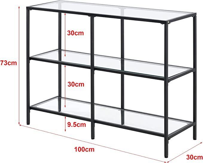 Console Table 100 x 30 x 73 cm Hallway Table Sideboard Side Table Steel Frame Tempered Glass Black