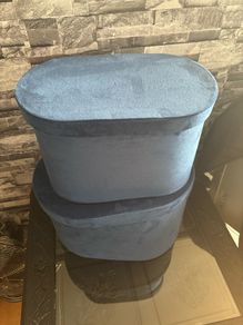 Set of 2, LARGE Size Velvet Round Flower/Gift Box Set with Lids,