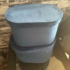 Set of 2, LARGE Size Velvet Round Flower/Gift Box Set with Lids,