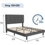 King Bed Frame, Dark Grey, Upholstered Wooden Slat Bed Image 7