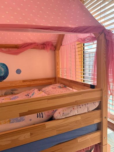 Mezzanine Kids Bed with mattress and canvas covers - like new