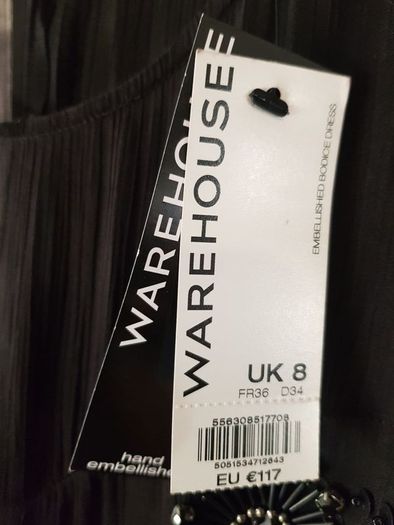 Warehouse Embellished black dress, size 8, NEW
