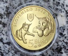 Slovakia 5 Euro Shiny Coin 2022 - Eurasian lynx - Fauna and flora in Slovakia