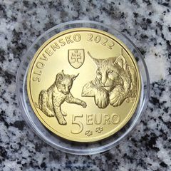 Slovakia 5 Euro Shiny Coin 2022 - Eurasian lynx - Fauna and flora in Slovakia