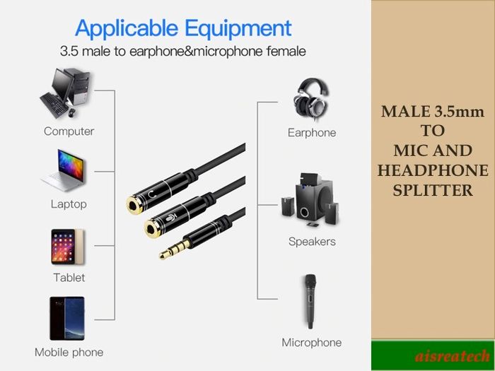 Male 3.5mm To Headphone And Mic Splitter